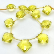 Lemon Quartz 12.5-15mm Briolette Square Shape AAA+ Grade Gemstone Beads Layout - Total 1 Strand of 9 Inch.