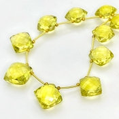 Lemon Quartz 12.5-15mm Briolette Square Shape AAA+ Grade Gemstone Beads Layout - Total 1 Strand of 9 Inch.