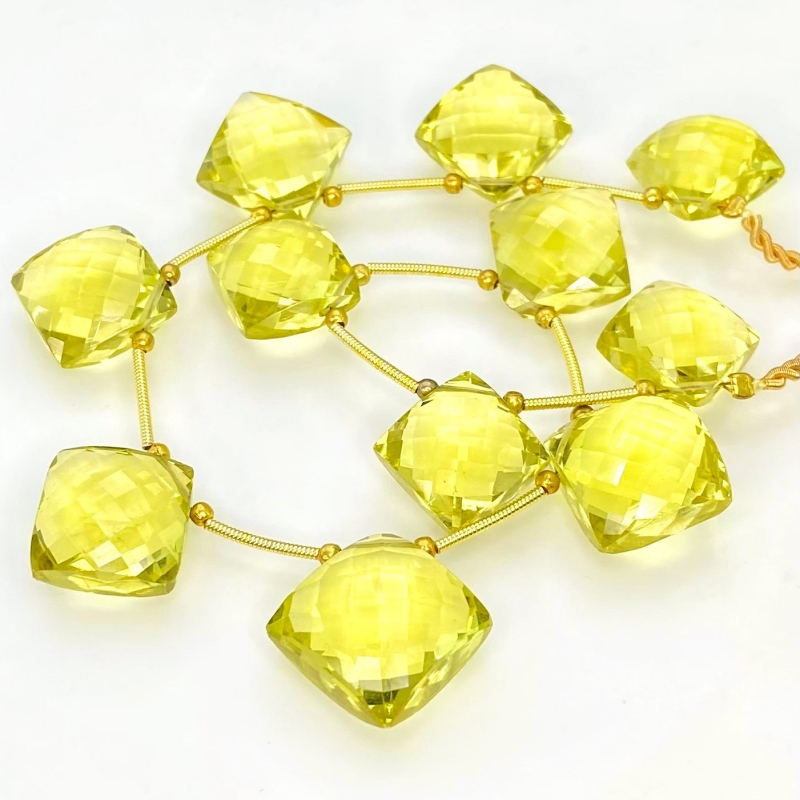 Lemon Quartz 12.5-15mm Briolette Square Shape AAA+ Grade Gemstone Beads Layout - Total 1 Strand of 9 Inch.