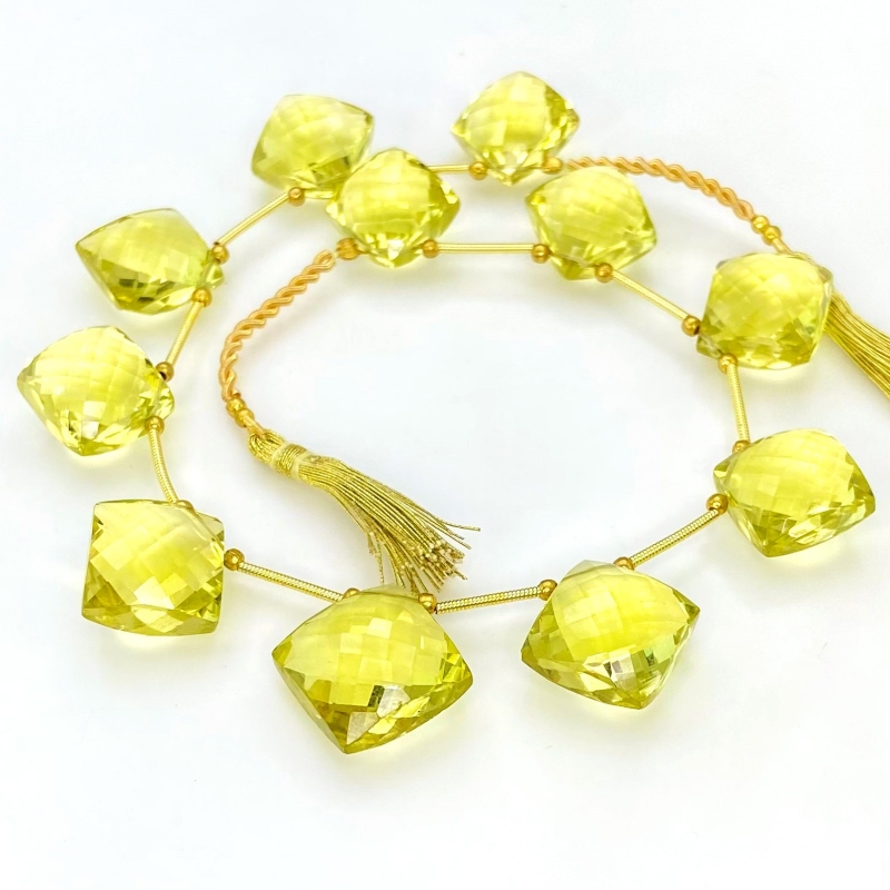 Lemon Quartz 12-16mm Briolette Square Shape AAA+ Grade Gemstone Beads Layout - Total 1 Strand of 9 Inch.