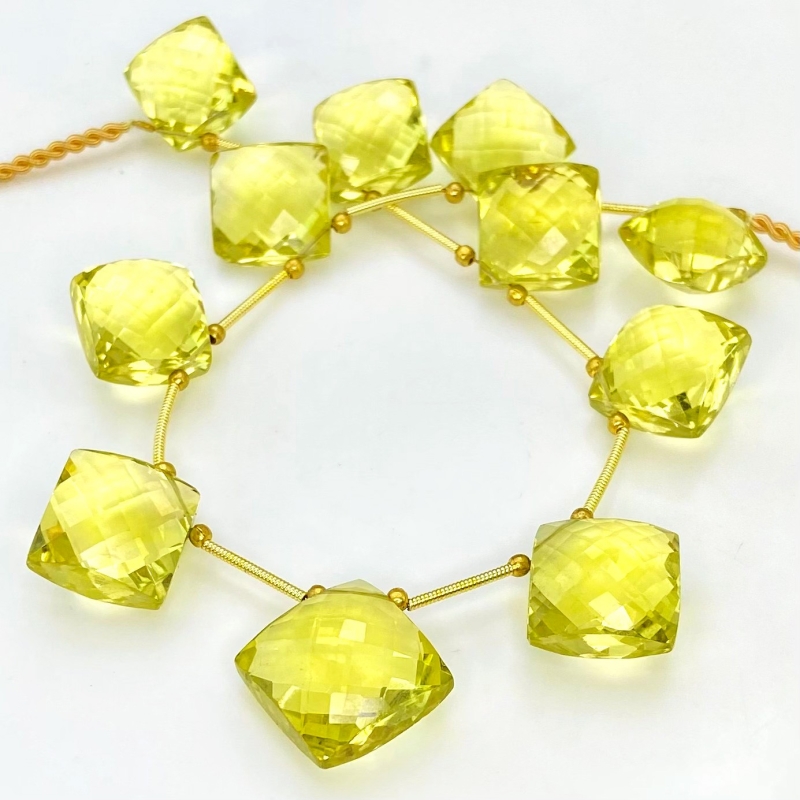 Lemon Quartz 12-16mm Briolette Square Shape AAA+ Grade Gemstone Beads Layout - Total 1 Strand of 9 Inch.
