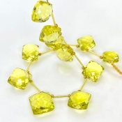 Lemon Quartz 12-16mm Briolette Square Shape AAA+ Grade Gemstone Beads Layout - Total 1 Strand of 9 Inch.