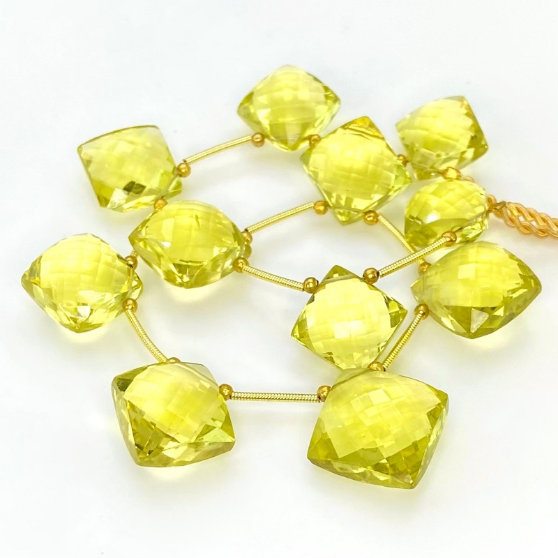 Lemon Quartz 12-16mm Briolette Square Shape AAA+ Grade Gemstone Beads Layout - Total 1 Strand of 9 Inch.