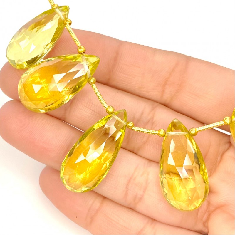 Lemon Quartz 21-27mm Briolette Pear Shape AAA+ Grade Gemstone Beads Layout - Total 1 Strand of 8 Inch.