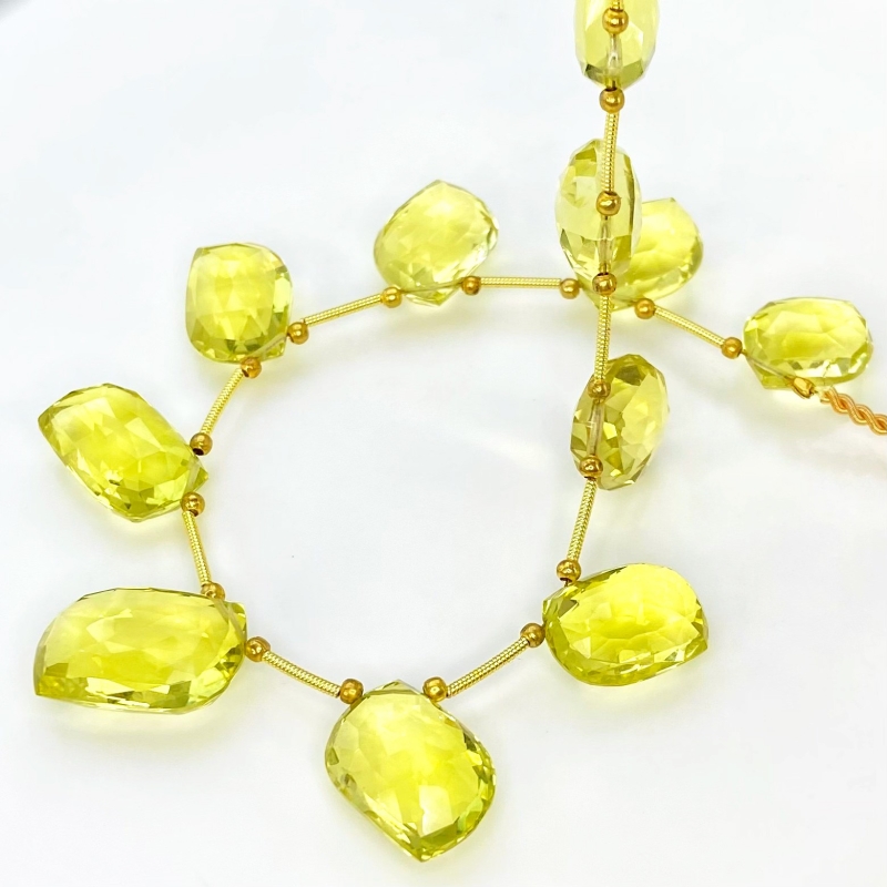 Lemon Quartz 15-20mm Briolette Mango Shape AAA+ Grade Gemstone Beads Layout - Total 1 Strand of 9 Inch.