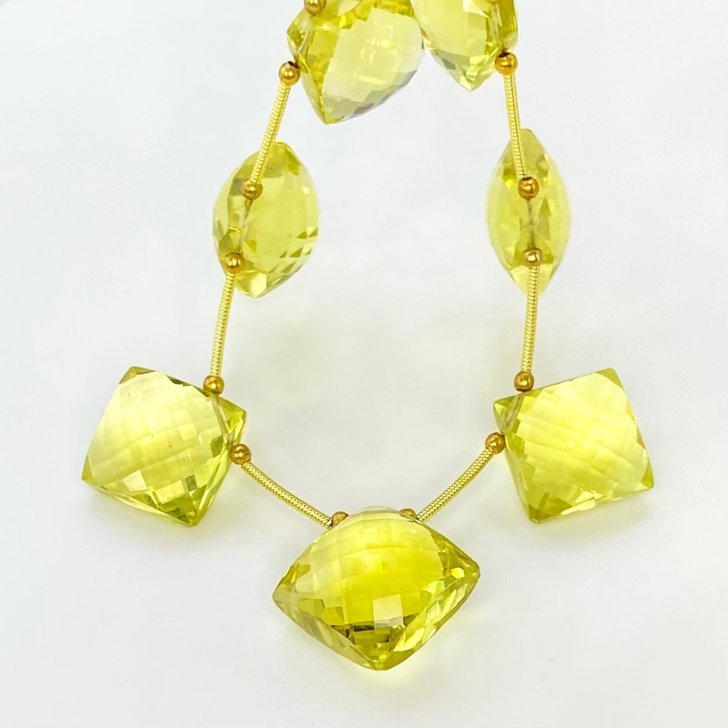 Lemon Quartz 12.5-15.5mm Briolette Square Shape AAA+ Grade Gemstone Beads Layout - Total 1 Strand of 9 Inch.