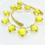 Lemon Quartz 12.5-15.5mm Briolette Square Shape AAA+ Grade Gemstone Beads Layout - Total 1 Strand of 9 Inch.