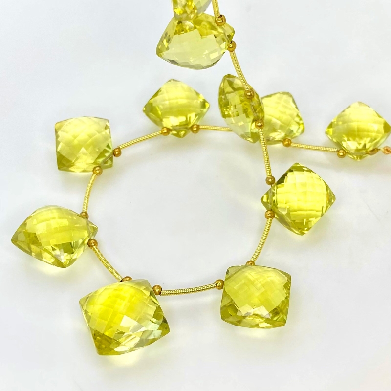 Lemon Quartz 12.5-15.5mm Briolette Square Shape AAA+ Grade Gemstone Beads Layout - Total 1 Strand of 9 Inch.