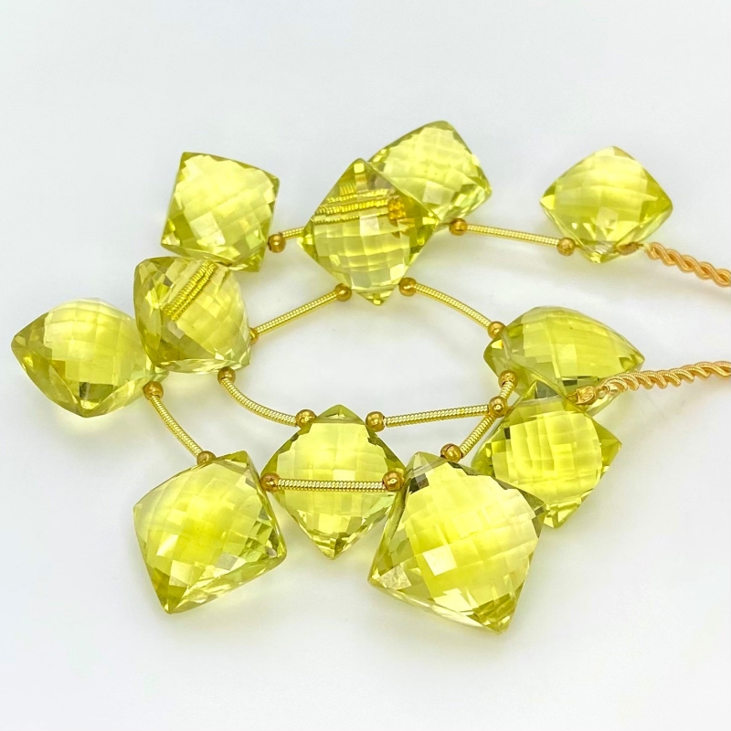 Lemon Quartz 12.5-15.5mm Briolette Square Shape AAA+ Grade Gemstone Beads Layout - Total 1 Strand of 9 Inch.