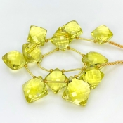 Lemon Quartz 12.5-15.5mm Briolette Square Shape AAA+ Grade Gemstone Beads Layout - Total 1 Strand of 9 Inch.