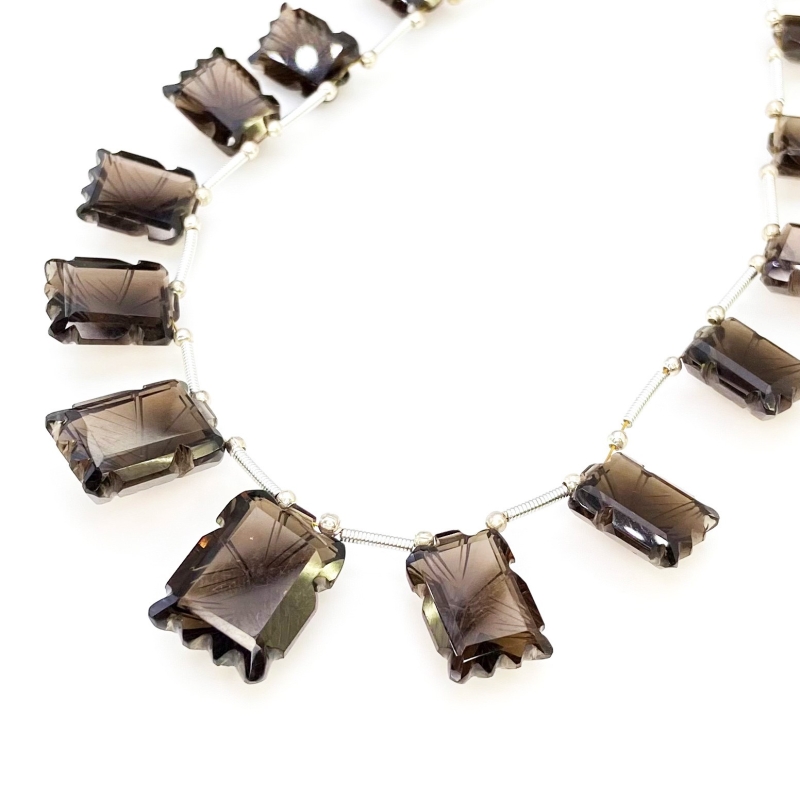 Smoky Quartz 12-19mm Carved Creative Cut Shape AAA Grade Gemstone Beads Layout - Total 1 Strand of 13 Inch.