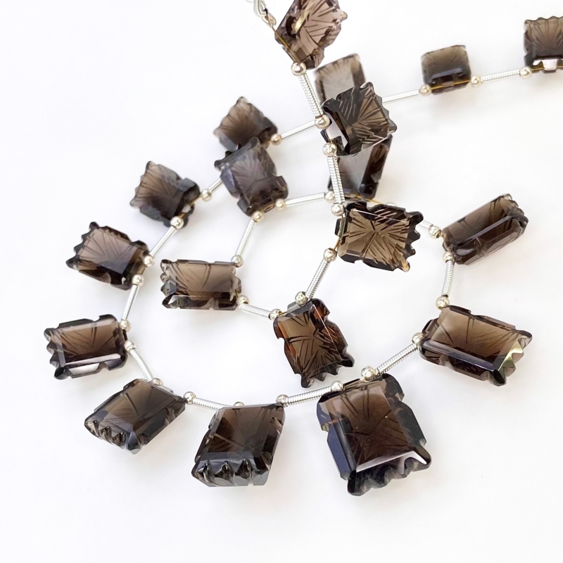 Smoky Quartz 12-19mm Carved Creative Cut Shape AAA Grade Gemstone Beads Layout - Total 1 Strand of 13 Inch.