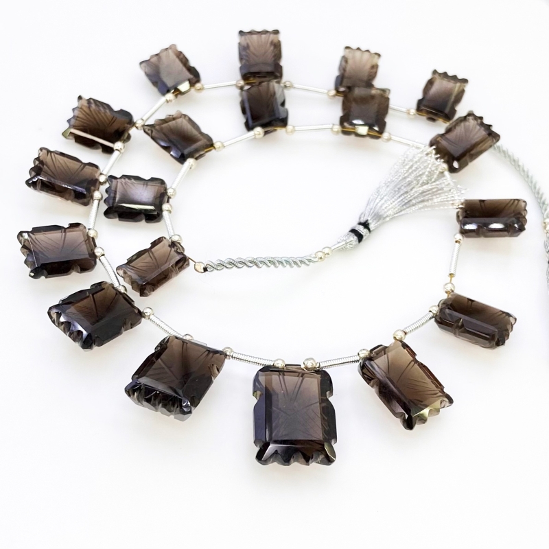Smoky Quartz 12-19mm Carved Creative Cut Shape AAA Grade Gemstone Beads Layout - Total 1 Strand of 13 Inch.
