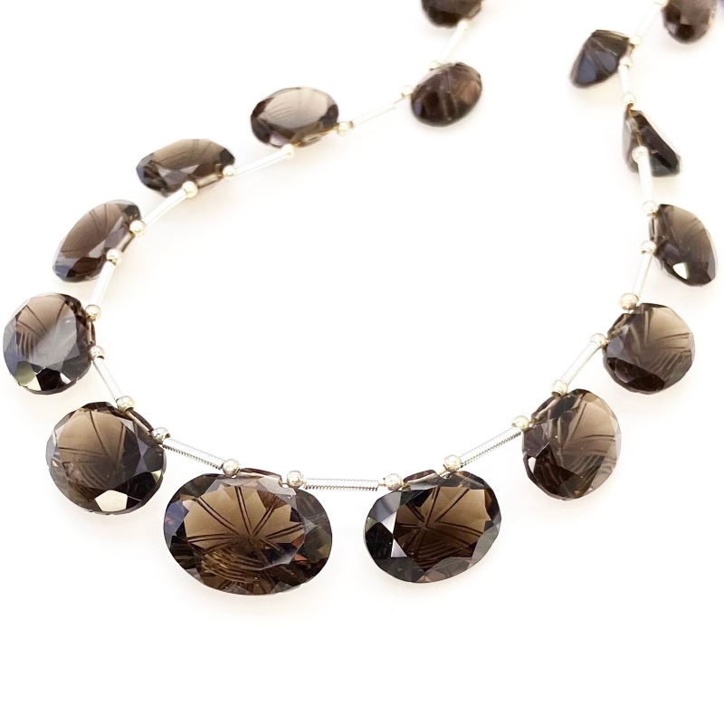 Smoky Quartz 13-20mm Carved Creative Cut Shape AAA Grade Gemstone Beads Layout - Total 1 Strand of 11 Inch.