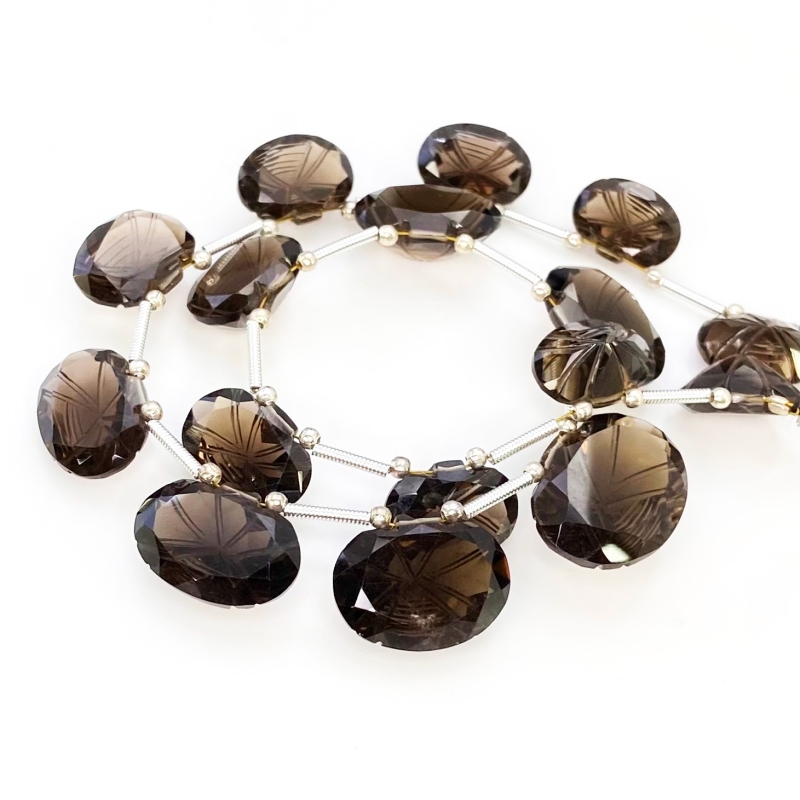 Smoky Quartz 13-20mm Carved Creative Cut Shape AAA Grade Gemstone Beads Layout - Total 1 Strand of 11 Inch.