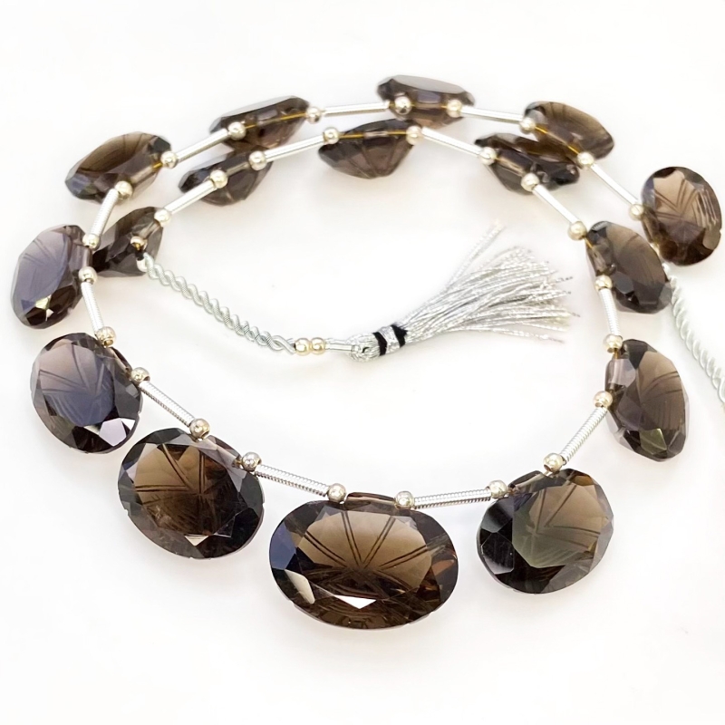 Smoky Quartz 13-20mm Carved Creative Cut Shape AAA Grade Gemstone Beads Layout - Total 1 Strand of 11 Inch.