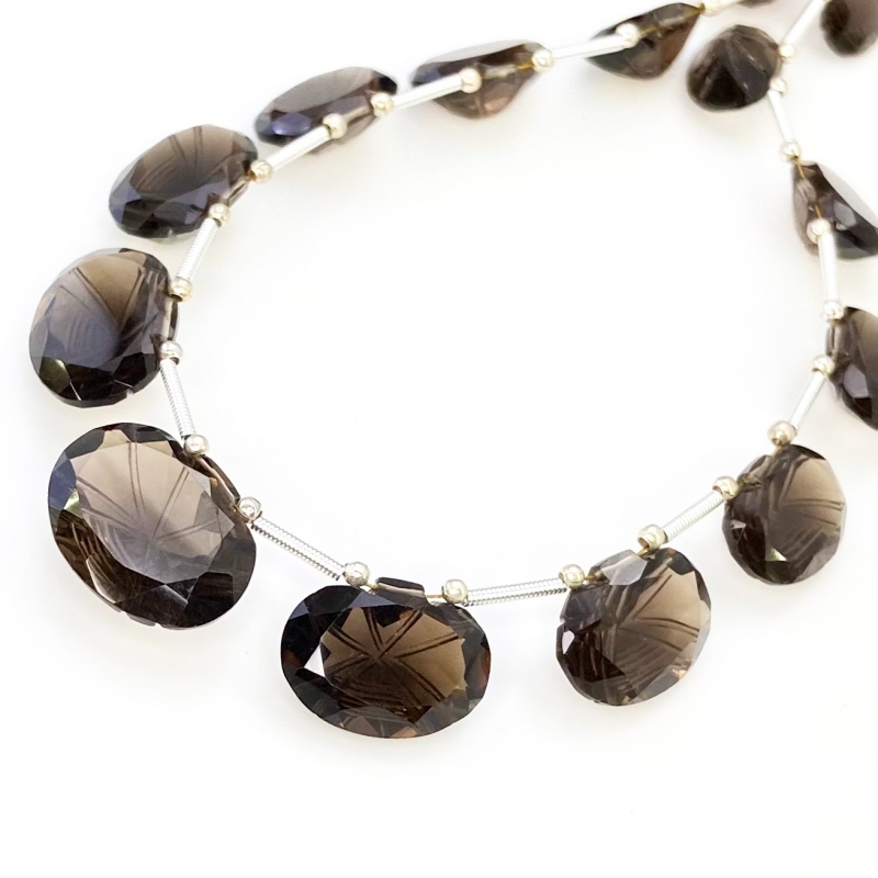Smoky Quartz 13-20mm Carved Creative Cut Shape AAA Grade Gemstone Beads Layout - Total 1 Strand of 11 Inch.