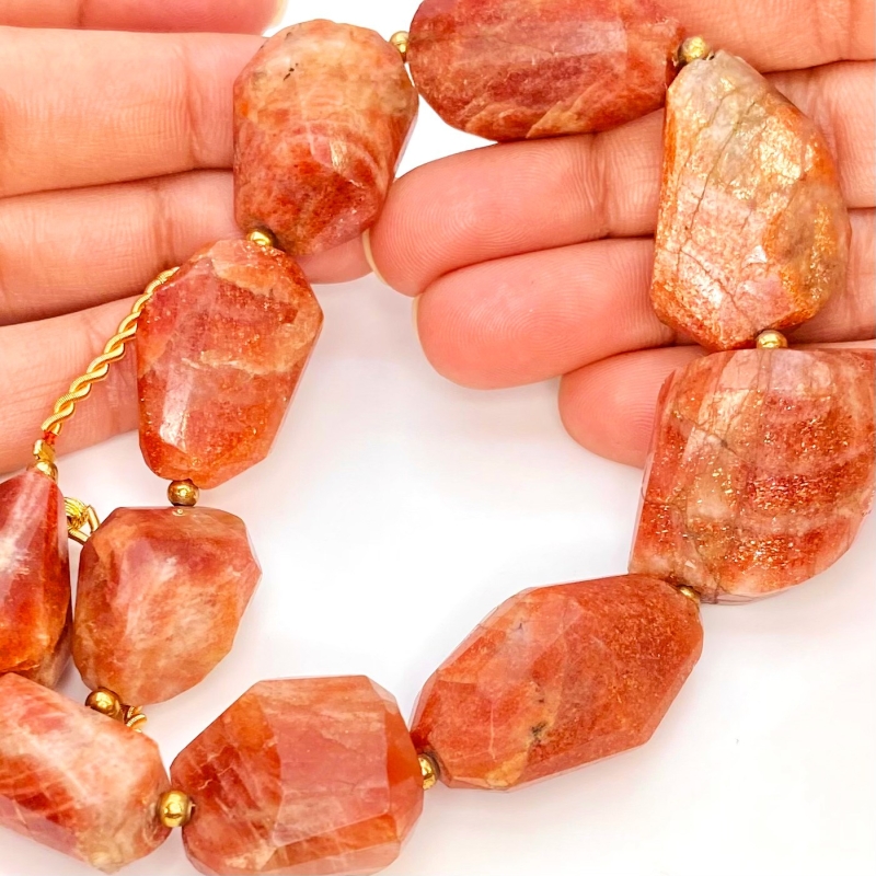 Sun Stone 21-28mm Step Cut Nugget Shape AA Grade Gemstone Beads Strand - Total 1 Strand of 10 Inch.