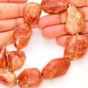 Sun Stone 21-28mm Step Cut Nugget Shape AA Grade Gemstone Beads Strand - Total 1 Strand of 10 Inch.