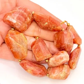 Sun Stone 21-28mm Step Cut Nugget Shape AA Grade Gemstone Beads Strand - Total 1 Strand of 10 Inch.