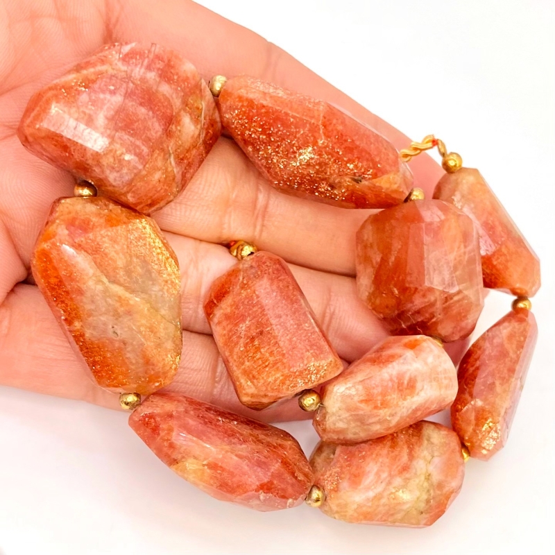 Sun Stone 21-28mm Step Cut Nugget Shape AA Grade Gemstone Beads Strand - Total 1 Strand of 10 Inch.