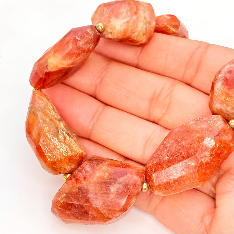 Sun Stone 21-28mm Step Cut Nugget Shape AA Grade Gemstone Beads Strand - Total 1 Strand of 10 Inch.