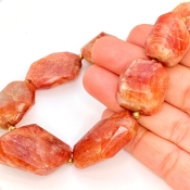 Sun Stone 21-28mm Step Cut Nugget Shape AA Grade Gemstone Beads Strand - Total 1 Strand of 10 Inch.