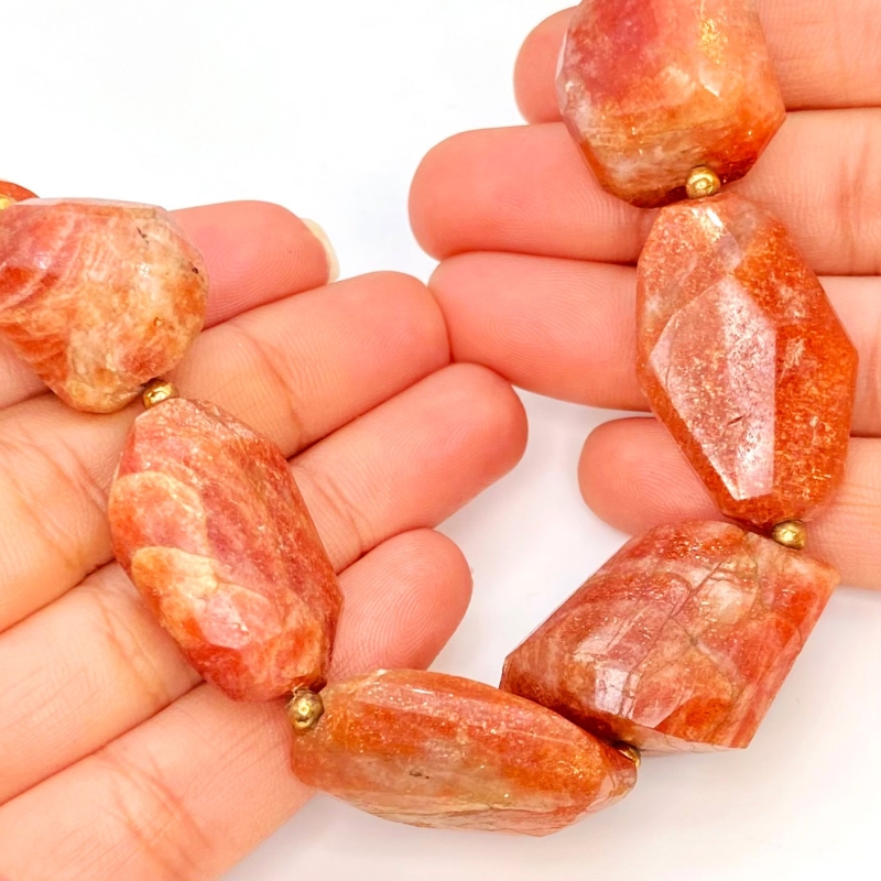 Sun Stone 21-28mm Step Cut Nugget Shape AA Grade Gemstone Beads Strand - Total 1 Strand of 10 Inch.