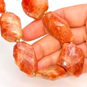 Sun Stone 21-28mm Step Cut Nugget Shape AA Grade Gemstone Beads Strand - Total 1 Strand of 10 Inch.