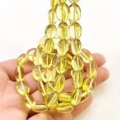 Lemon Quartz 9-14.5mm Smooth Oval Shape AAA Grade Gemstone Beads Strand - Total 1 Strand of 15 Inch.