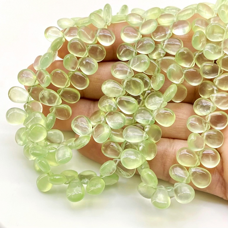 Prehnite 7-9mm Smooth Pear Shape AAA Grade Gemstone Beads Strand - Total 1 Strand of 9 Inch.