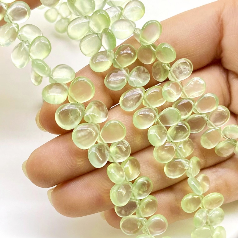 Prehnite 7-9mm Smooth Pear Shape AAA Grade Gemstone Beads Strand - Total 1 Strand of 9 Inch.
