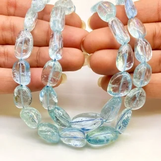 Aquamarine 11.5-20mm Smooth Nugget Shape AA Grade Gemstone Beads Lot - Total 2 Strands of 16 Inch.
