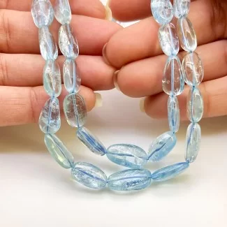 Aquamarine 9-16.5mm Smooth Nugget Shape AA Grade Gemstone Beads Lot - Total 2 Strands of 18 Inch.