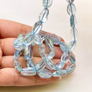 Aquamarine 8-14.5mm Smooth Nugget Shape AA Grade Gemstone Beads Strand - Total 1 Strand of 18 Inch.