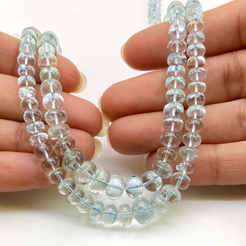 Aquamarine 4-9mm Smooth Rondelle Shape AA Grade Gemstone Beads Lot - Total 2 Strands of 16 Inch.