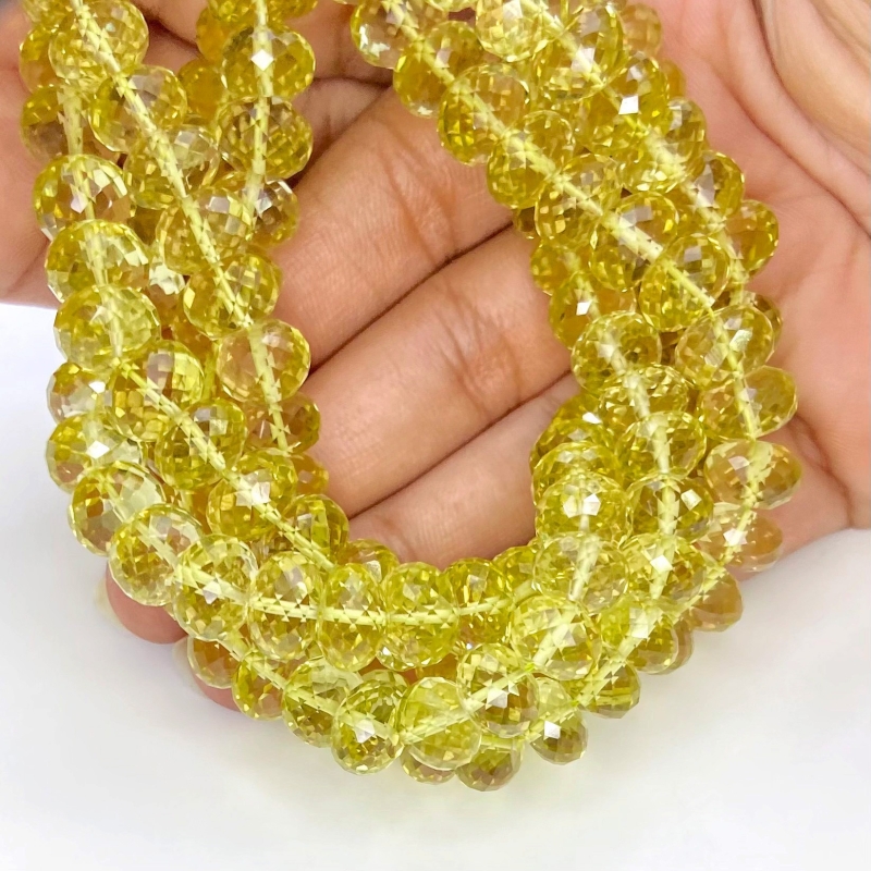 Lemon Quartz 8.5-10mm Faceted Rondelle Shape AAA+ Grade Gemstone Beads Strand - Total 1 Strand of 16 Inch.