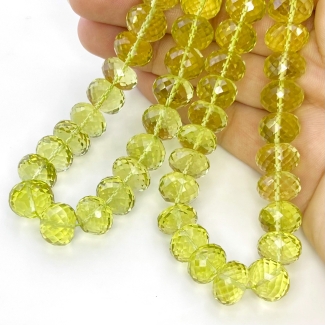 Lemon Quartz 9.5-12mm Faceted Rondelle Shape AAA+ Grade Gemstone Beads Strand - Total 1 Strand of 16 Inch.
