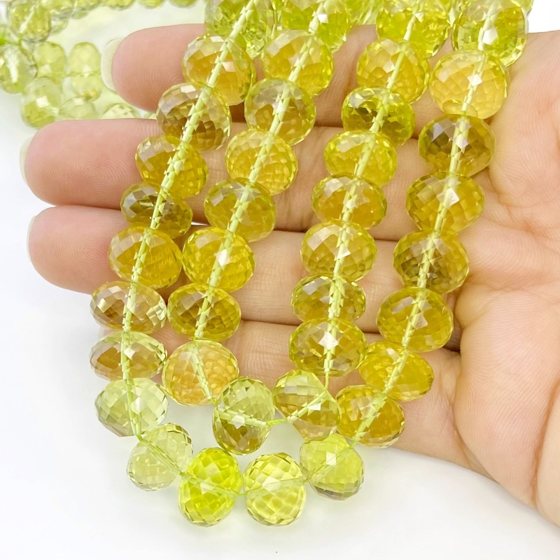 Lemon Quartz 9.5-12mm Faceted Rondelle Shape AAA+ Grade Gemstone Beads Strand - Total 1 Strand of 16 Inch.