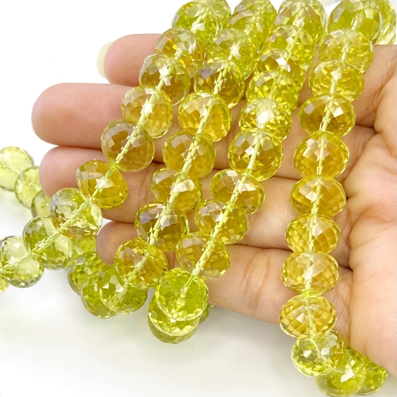Lemon Quartz 9.5-12mm Faceted Rondelle Shape AAA+ Grade Gemstone Beads Strand - Total 1 Strand of 16 Inch.