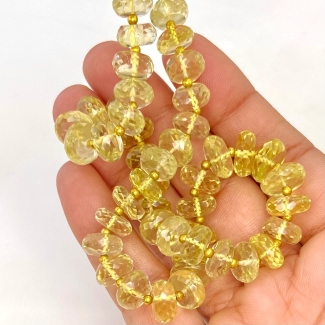 Lemon Quartz 8.5-10.5mm Faceted Rondelle Shape AA+ Grade Gemstone Beads Strand - Total 1 Strand of 13 Inch.