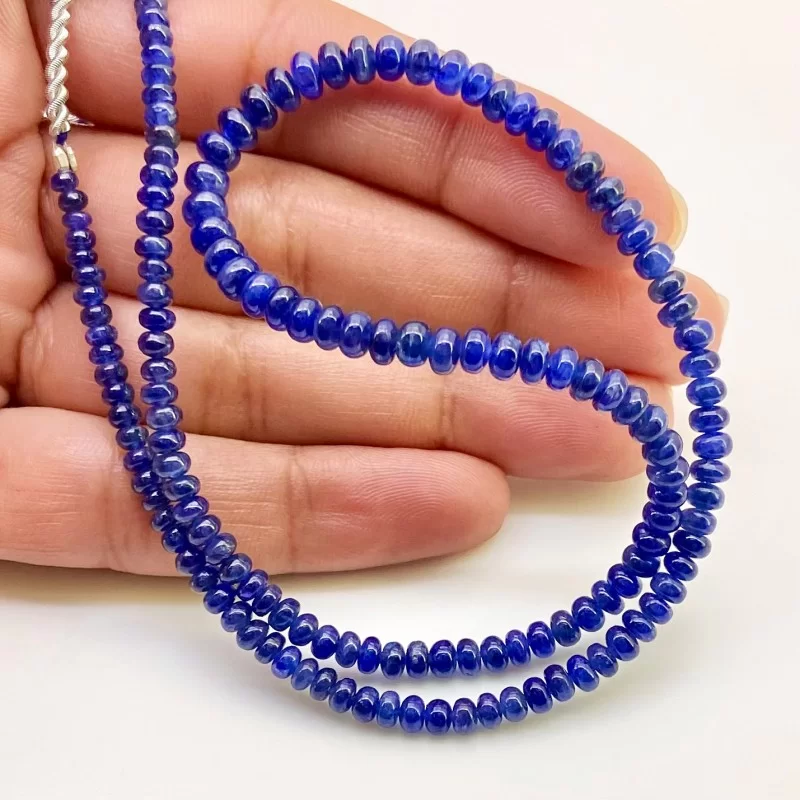 Blue Sapphire 3-4.5mm Smooth Rondelle Shape AA Grade Gemstone Beads Strand - Total 1 Strand of 14 Inch.
