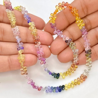 Multi Sapphire 4mm Briolette Drop Shape AAA Grade Gemstone Beads Strand - Total 1 Strand of 16 Inch.