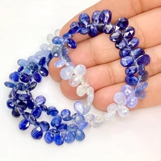 Blue Sapphire 5-8mm Briolette Pear Shape AA Grade Gemstone Beads Strand - Total 1 Strand of 16 Inch.