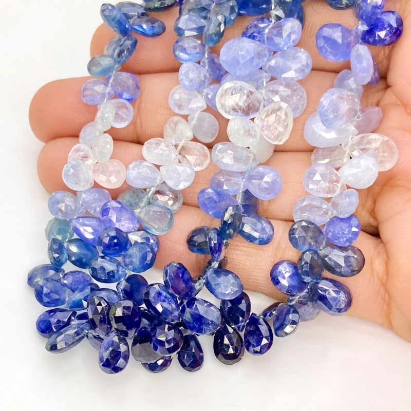 Blue Sapphire 6-11mm Briolette Pear Shape AA Grade Gemstone Beads Strand - Total 1 Strand of 16 Inch.