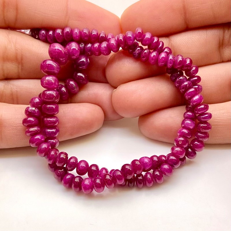 Ruby 4-6mm Smooth Rondelle Shape AA Grade Gemstone Beads Strand - Total 1 Strand of 19 Inch.