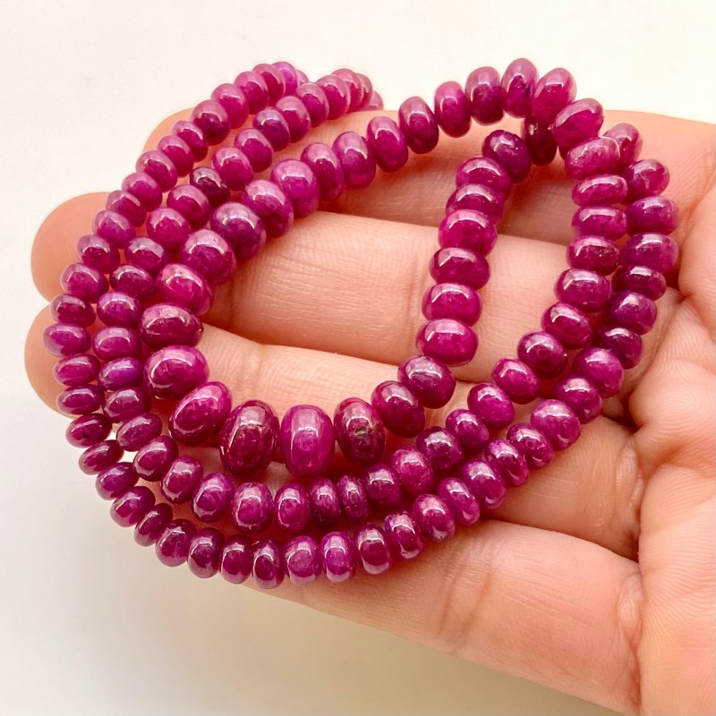 Ruby 4-8mm Smooth Rondelle Shape AA Grade Gemstone Beads Strand - Total 1 Strand of 19 Inch.