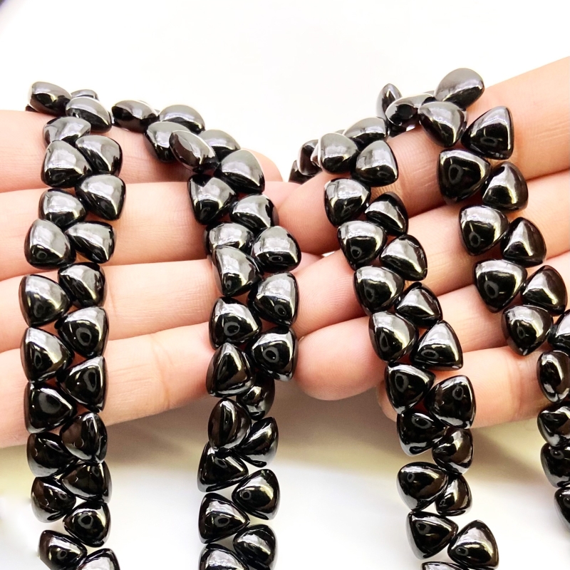 Black Spinel 8.5-9.5mm Smooth Trillion Shape AAA Grade Gemstone Beads Strand - Total 1 Strand of 8 Inch.