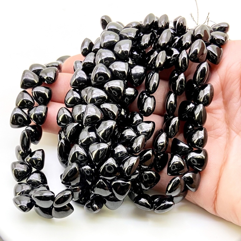 Black Spinel 8.5-9.5mm Smooth Trillion Shape AAA Grade Gemstone Beads Strand - Total 1 Strand of 8 Inch.