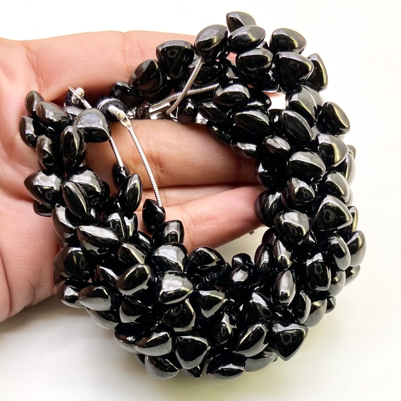 Black Spinel 8.5-9.5mm Smooth Trillion Shape AAA Grade Gemstone Beads Strand - Total 1 Strand of 8 Inch.